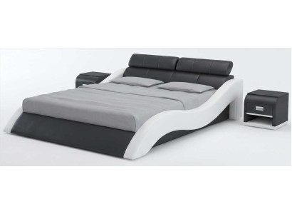 Premium Bett mit Nachttische Schwarz mit moderner Form und Luxus Atmosphäre