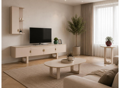 Modernes Wohnzimmer-Set mit TV-Wohnwand, Couchtisch & Beistelltisch