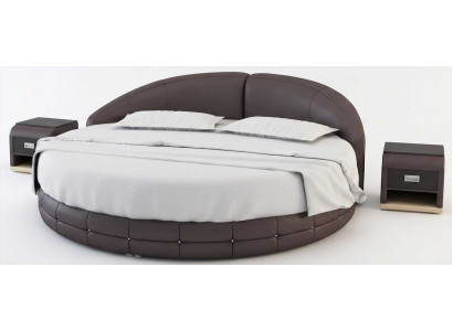 Rundes Designerbett Braun mit Nachttischen und exklusivem Schlafzimmer Stil