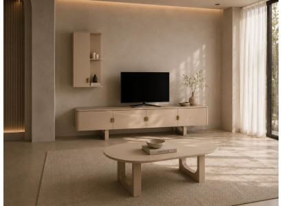 Elegantes Wohnzimmer-Set mit TV-Wohnwand und stilvollem Couchtisch