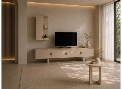 Stilvolles Wohnzimmer-Set mit TV-Wohnwand und modernem Beistelltisch