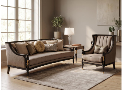 Sofa set 3-Sitzer Sofa Sessel Beige Modern Stil Wohnzimmer Komfortabel