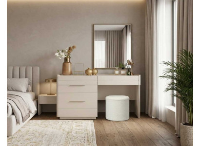 Schminktisch Set Beige Modern Luxus Frisiertisch Spiegel Hocker