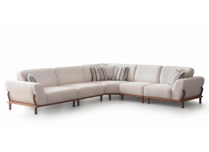 Modernes Weißes L-förmiges Ecksofa Stoff Holz Wohnzimmer Couch