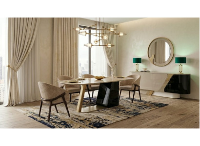 Exklusives Esszimmer-Set mit Tisch, 4 Stühlen und Spiegel-Sideboard