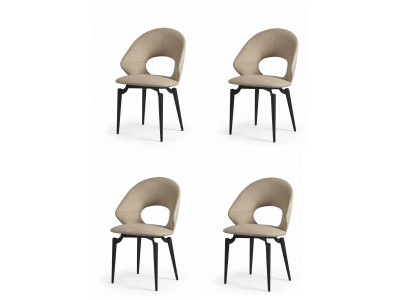 Mid-Century Esszimmerstühle 4er Set Beige Kunstleder Ovaler Ausschnitt