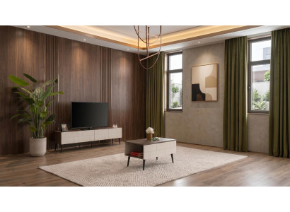 Stilvolle beige-braune Wohnzimmergarnitur TV-Ständer Couchtisch Designermöbel