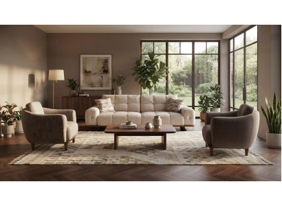Modernes Weißes 3-Sitzer Sofa Set mit 2 Sesseln Wohnzimmer Stoff