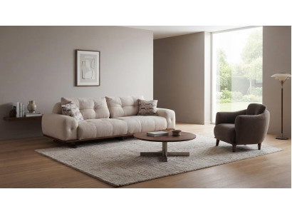 Modernes Weißes 3-Sitzer Sofa Set mit Sessel Stoff Wohnzimmer