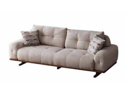 Modernes Weißes 3-Sitzer Sofa Stoff Holz Wohnzimmer Couch