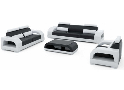 Moderne Sofagarnitur 3+2+1 Sitzer Schwarz mit Couchtisch und exklusivem Design