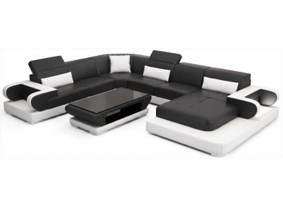 Hochwertiges Ecksofa Schwarz mit Couchtisch und Premium Optik