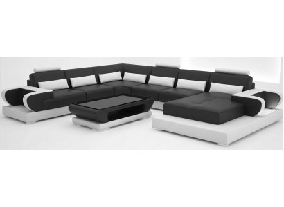 Große Wohnlandschaft Schwarz mit Couchtisch und moderner Luxus Optik
