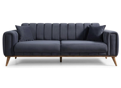 Blaues 3-Sitzer Sofa Stoff Couch Wohnzimmer Modern Holzgestell Komfort