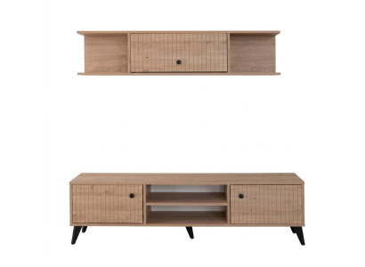 Braunes Wohnzimmer-Set TV-Unterschrank TV-Oberschrank TV-Möbel Premium