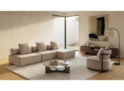 Sofa Set Ecksofa Sessel Modern Beige Luxus Polster Garnitur