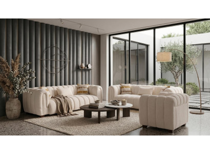 Beiges Wohnzimmer-Set Sofas modern  Sofagarnitur Stoffsofa