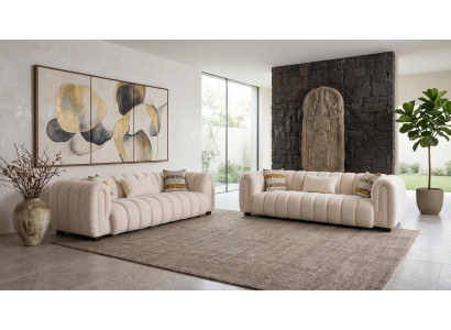 Modernes beiges Wohnzimmer-Set 3+3-Sitzer-Sofas Stoffsofas Design-Sofas