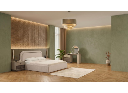 Beiges Schlafzimmer-Set Bett Frisiertisch Nachttische Designermöbel modern