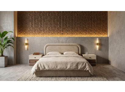 Beiges Schlafzimmer-Set großes Bett Nachttische Designer modern