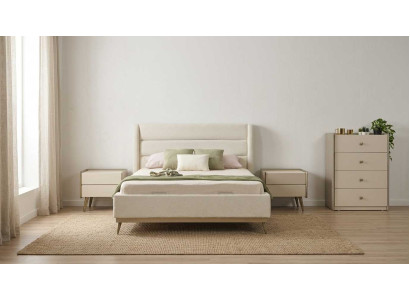 Schlafzimmer Set Beige Modern Luxus Bett Nachttisch Schublade