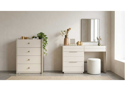 Schminktisch Set Beige Modern Luxus Kommode Spiegel Hocker
