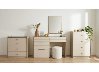 Schminktisch Garnitur Beige Modern Luxus Kommoden Spiegel Hocker