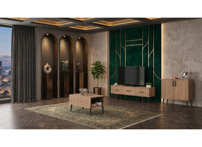Braune moderne Wohnzimmergarnitur Fernsehschrank Couchtisch Schrank stilvoll