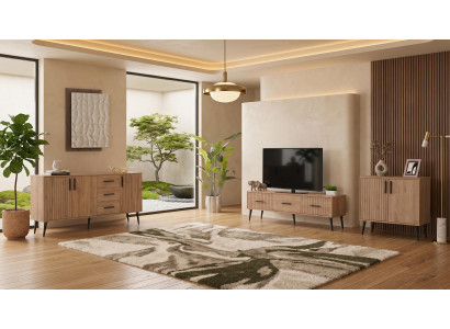 Braune Wohnzimmergarnitur Fernsehschrank Konsole Schrank TV-Möbel