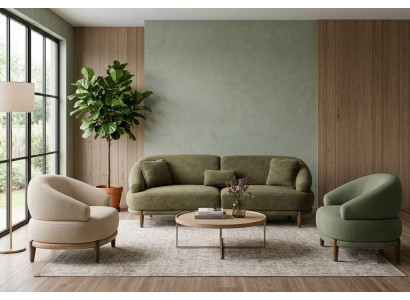 Sofa Set Weiß Grün 3-Sitzer 2x Sessel Wohnzimmer Komfort Edle Möbel