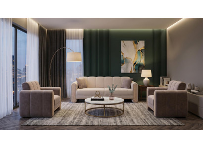 Beiges Sofa-Set Sofas Stoffsofa und zwei Sessel Wohnzimmer