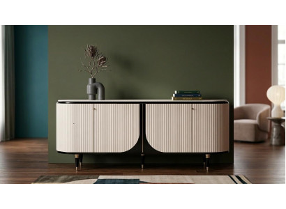 Elegante Konsole Beige Holz Sideboard Geriffelte Front Flügeltüren