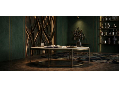 Moderner Couchtisch mit ovaler Tischplatte und elegantem Metallgestell