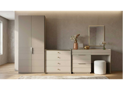 Schlafzimmer Set Beige Modern Luxus Schrank Schminktisch Sideboard