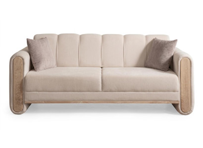 Beiges gepolstertes 3-Sitzer-Sofa Stoffsofa Design Wohnzimmer