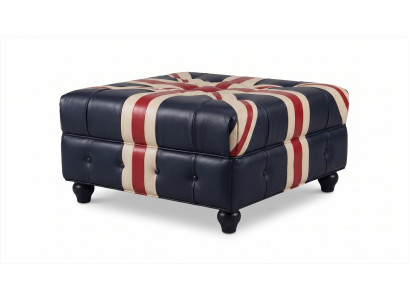 Chesterfield Hocker Ottomane Union Jack Dunkelblau Leder Vintage