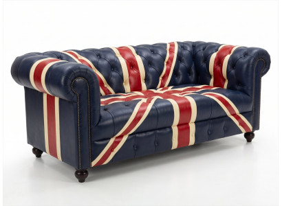 Chesterfield 2 Sitzer Sofa Union Jack Dunkelblau Vintage Englisch