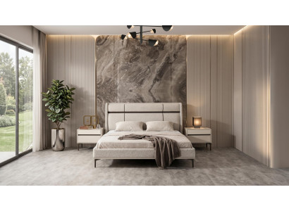 Luxuriöses beiges Schlafzimmer-Set großes Bett Nachttische modern Designer