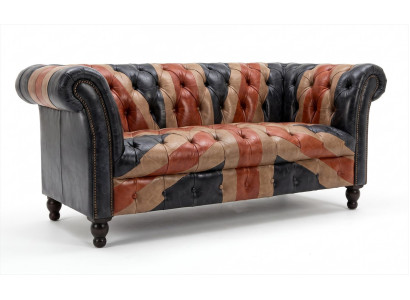 Chesterfield 3-Sitzer Sofa Patchwork Braun Cognac Vintage British