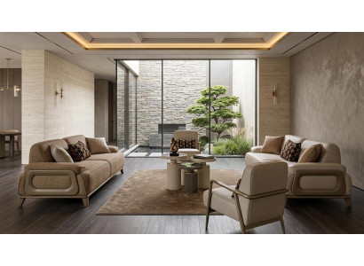 Modernes Wohnzimmer Set 2 Sofas 2 Sessel Beige Braun Luxus