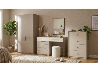 Schlafzimmer Set Beige Modern Luxus Schrank Schminktisch Kommode