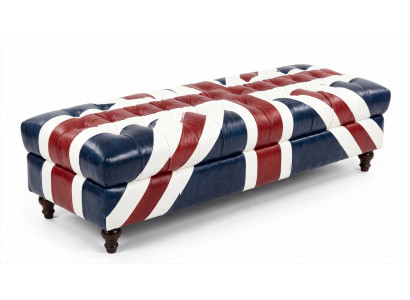 Chesterfield Ottomane Sitzbank Union Jack Leder British Style Vintage