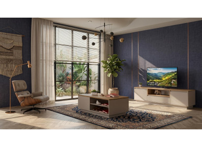 Beiges Wohnzimmer-Set TV-Schrank Couchtisch luxuriös TV-Möbel modern