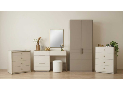 Schlafzimmer Set Beige Modern Luxus Schrank Kommoden Spiegel