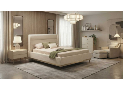 Schlafzimmer Set Beige Modern Luxus Bett Kommode Nachtkonsole