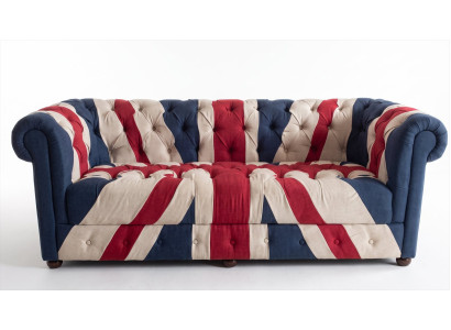 Chesterfield 2-Sitzer Sofa Union Jack Samt British Vintage Dunkelblau