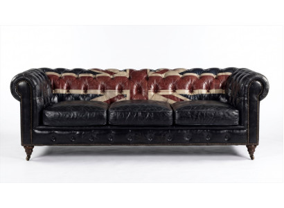 Chesterfield 3-Sitzer Sofa Union Jack British Vintage Antikschwarz