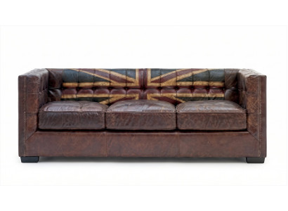 Union Jack 3-Sitzer Sofa Leder Antikbraun Vintage British Industrial