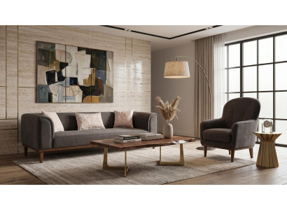 Graues Sofa-Set Sofas Stoffsofa und Sessel Wohnzimmermöbel