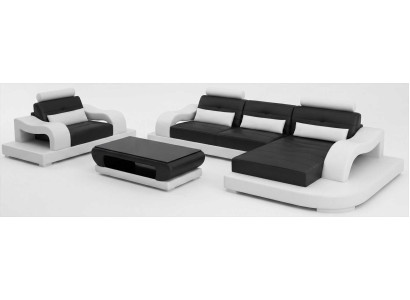 Moderne Polstermöbel Schwarz Ecksofa mit Sessel und Design Couchtisch
